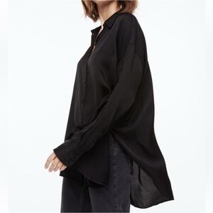 H&M Black Satin Oversized Button Down Shirt / Blouse Size X-Small